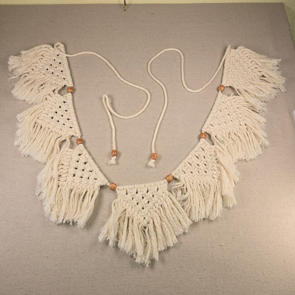 Boho Macrame Wall Hanging Wooden Bead Tassel Fringe Cream